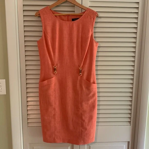 Ellen Tracy Dresses | Ellen Tracy Salmon Linen-Look, Equestrian, Belted, Lined Dress | Color: Pink | Size: 12 | Kerrilynn47's Closet